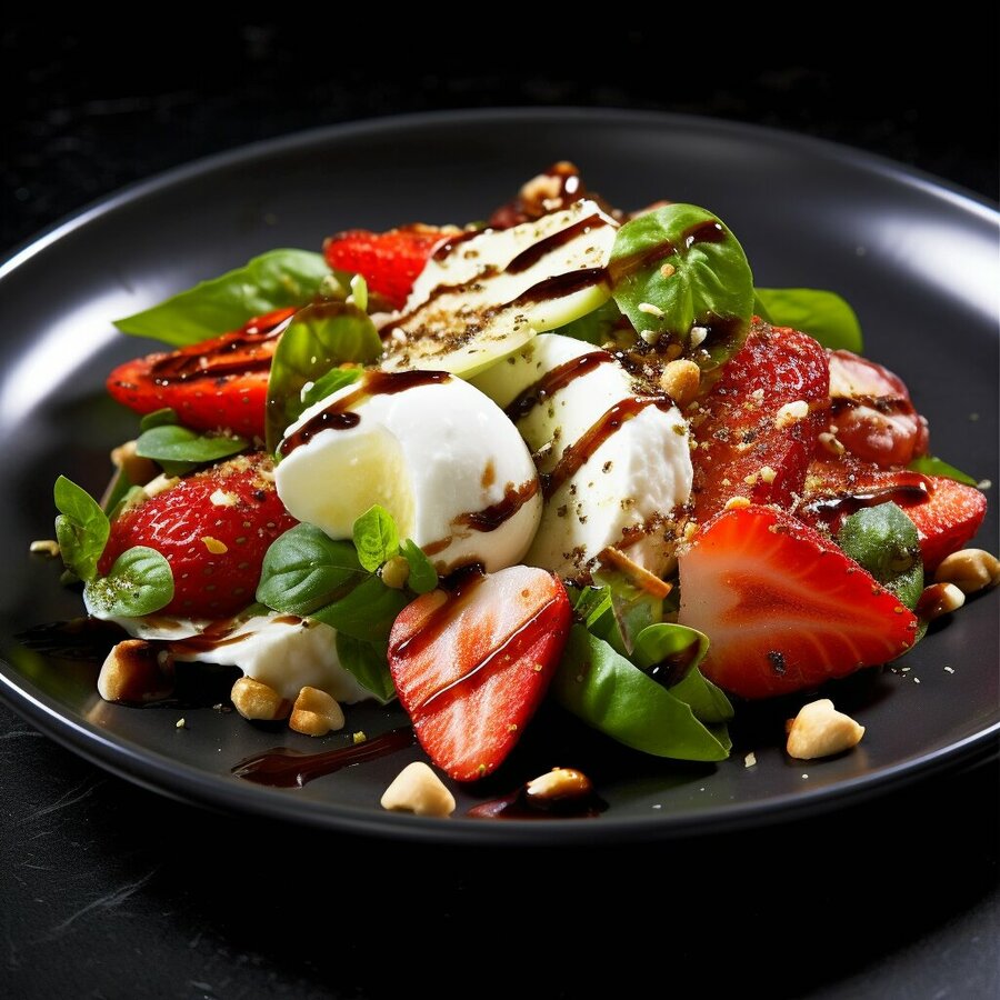 Aardbeien salade met hazelnoten